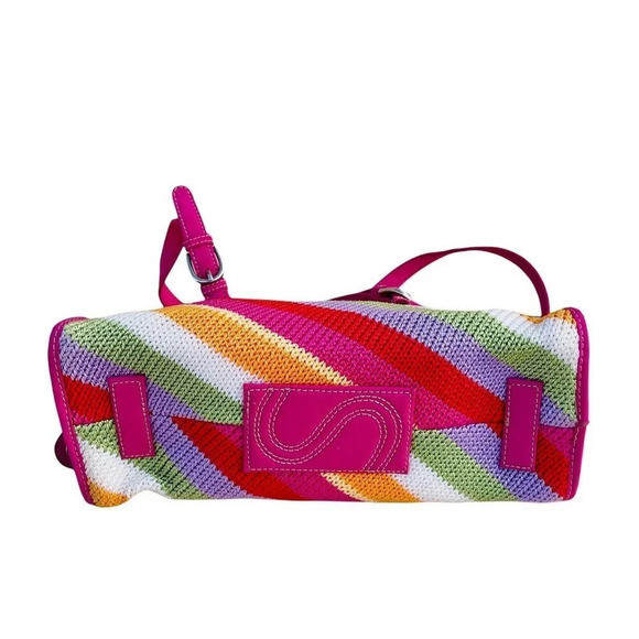 THE SAK Striped Multicolor w/ Hanging Charm Logo Crochet Handbag - Picture 3 of 5